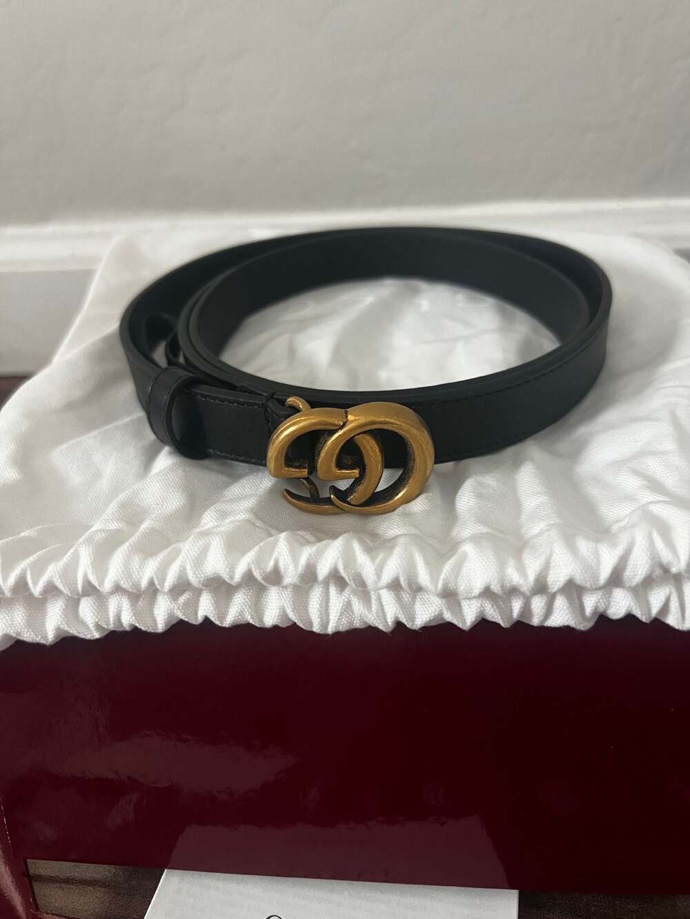 Gucci Double G Marmont Black Leather Belt with Gold Buckle Size 90 - Picture 3 of 9